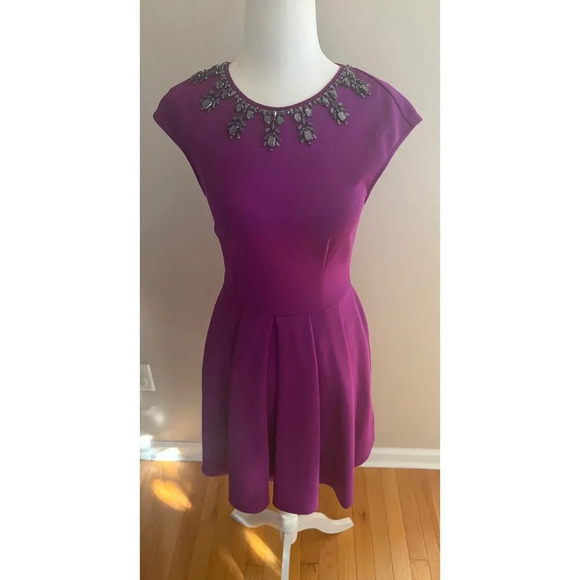 Ted Baker J’Adore Y2K Jewelled Neckline Purple Fit & Flare Dress TB0 US Size 2 - Picture 3 of 14